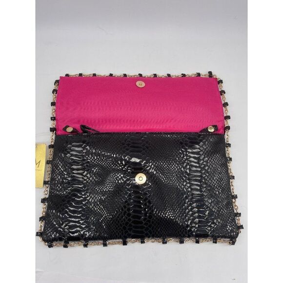 Nicki Minaj Black Faux Snakeskin Clutch with Long Strap NWT - Picture 4 of 8